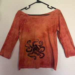 Fabric Dyed Orange Octopus Top Artison